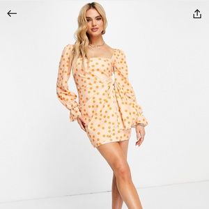ASOS Long sleeve wrap dress with orange polka dots